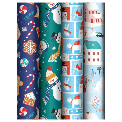 Упаковочная бумага глянц. 70*100см, MESHU Happy New Year, 80 г/м2, ассорти, 4 дизайна