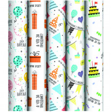 Упаковочная бумага глянц. 70*100см, ArtSpace День рождения, 90г/м2, ассорти 5 дизайнов