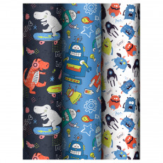 Упаковочная бумага глянц. 70*100см, MESHU Monsters, 80 г/м2, ассорти, 3 дизайна