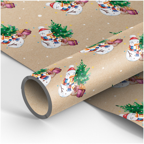 Упаковочная бумага крафт 70*100см, MESHU Снеговик, 70г/м2