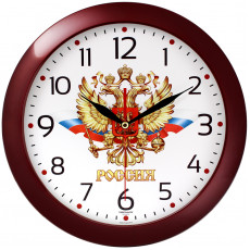 Часы настенные ход плавный, Troyka 11131176, круглые, 29*29*3,5, бордовая рамка