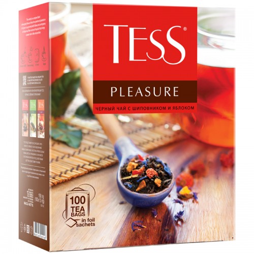 Чай Tess Pleasure, черный, тропич. фрукты, лепестки цветов, шиповник, яблоко, 100 фольг. пакетиков по 1,5г