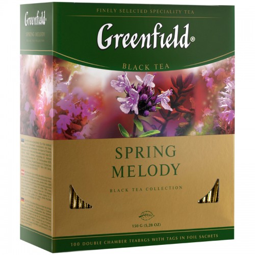 Чай Greenfield Spring Melody, черный, с ароматом мяты, чабреца, 100 фольг. пакетиков по 1,5г