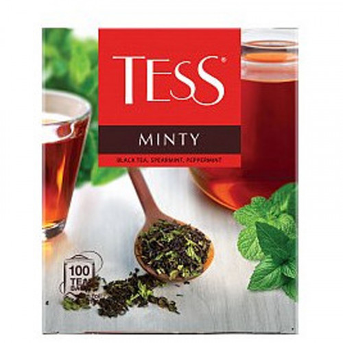 Чай Tess Minty, черный, с ароматом мяты, 100 фольг. пакетиков по 1,5г