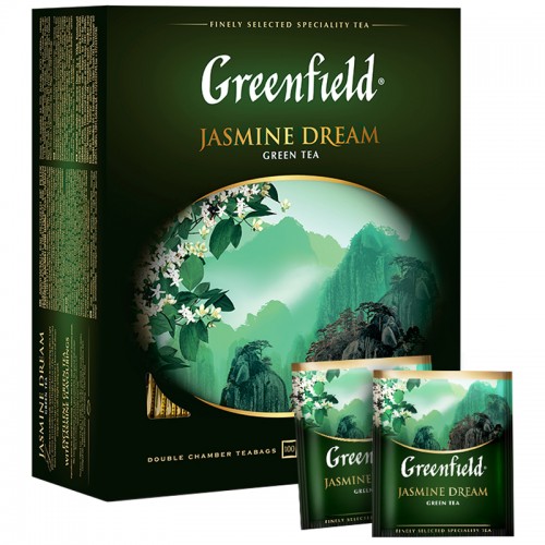 Чай Greenfield Jasmine Dream, зеленый с жасмином, 100 фольг. пакетиков по 2г