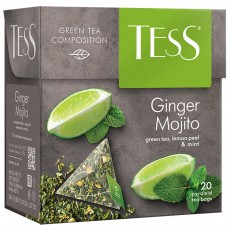 Чай Tess Ginger Mojito, зеленый, цитрус, имбирь, мята, 20 пакетиков-пирмидок по 1,8г