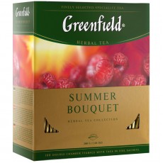 Чай Greenfield Summer Bouquet, травяной аром. малина, шиповник, яблоко, 100 пакетиков по 2г