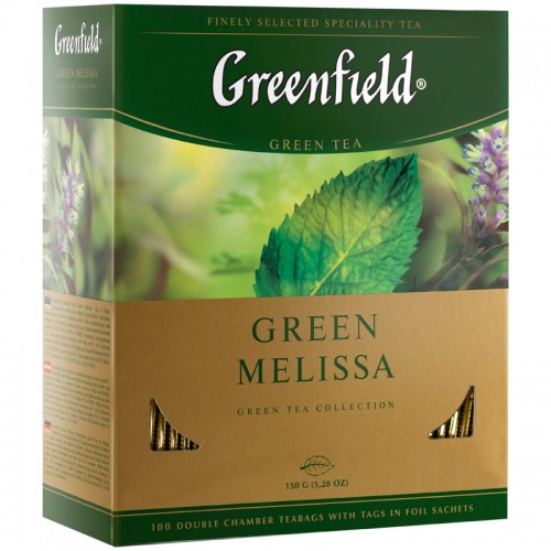 Чай Greenfield Green Melissa, зеленый, 100 фольг. пакетиков по 1,5г.
