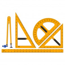 Набор для школьной доски СТАММ (линейка 100см, треугольник 30°, треугольник 45°, транспортир, циркуль), пластик, желтый, коробка