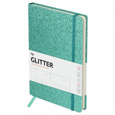 Ежедневник недатированный, А5, 136л., твердый переплет, диз. картон, BG Glitter. Teal, бирюзовый, на резинке, карман
