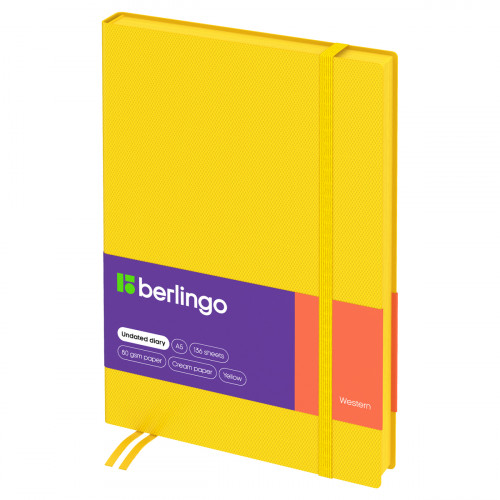 Ежедневник недатированный, А5, 136л., кожзам, Berlingo Western, желтый, с резинкой