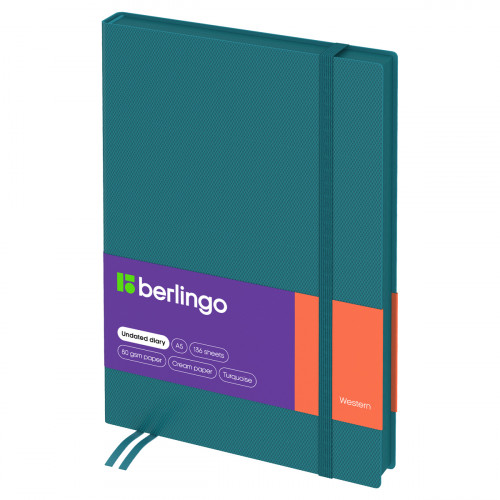 Ежедневник недатированный, А5, 136л., кожзам, Berlingo Western, бирюзовый, с резинкой