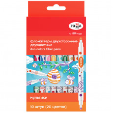 Фломастеры двухсторонние Гамма Мультики, 20цв., 10шт., двухцвет., смываемые, картон. упаковка, европодвес Фломастеры двухсторонние Гамма Мультики, 20цв., 10шт., двухцвет., смываемые, картон. упаковка, европодвес