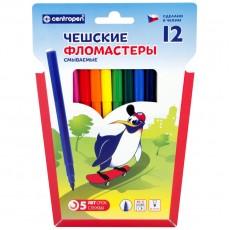 Фломастеры Centropen Пингвины, 12цв., смываемые, картон, европодвес