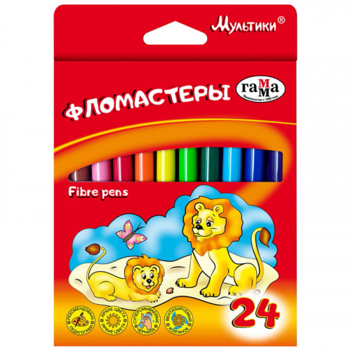 Фломастеры Гамма Мультики, 24цв., смываемые, картон. упаковка, европодвес