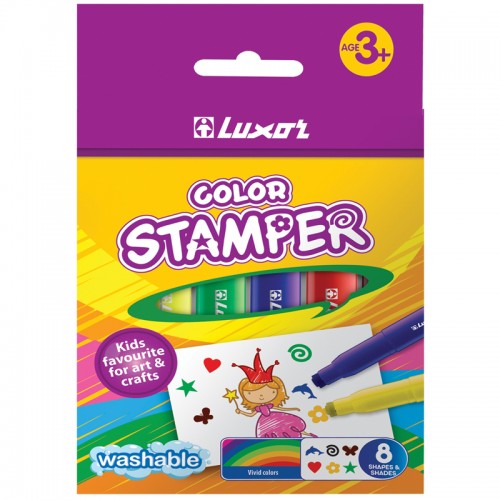 Фломастеры-штампы Luxor Color Stamper, 08цв., смываемые, картон, европодвес