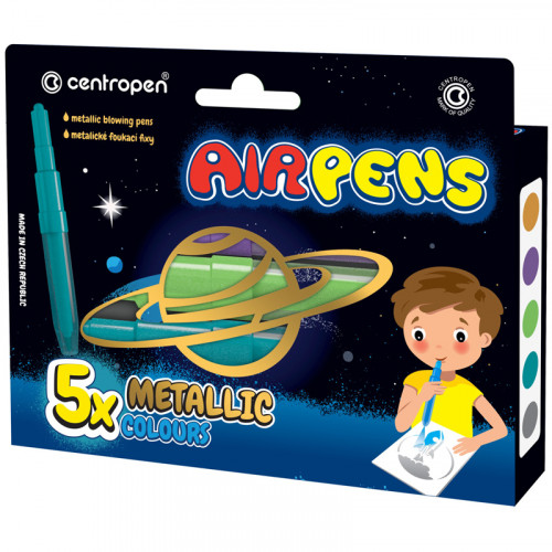Фломастеры воздушные Centropen AirPens Metallic, 05цв.+1 трафарет, картон. упаковка, европодвес