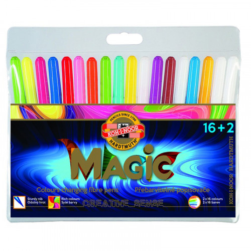 Фломастеры Koh-I-Noor Magic, 16+2цв., трехгранные, ПВХ, европодвес