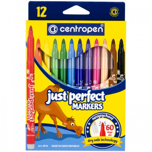 Фломастеры Centropen Just Perfect, 12цв., трехгран., смываемые, устойч. к высыханию, картон, европодвес