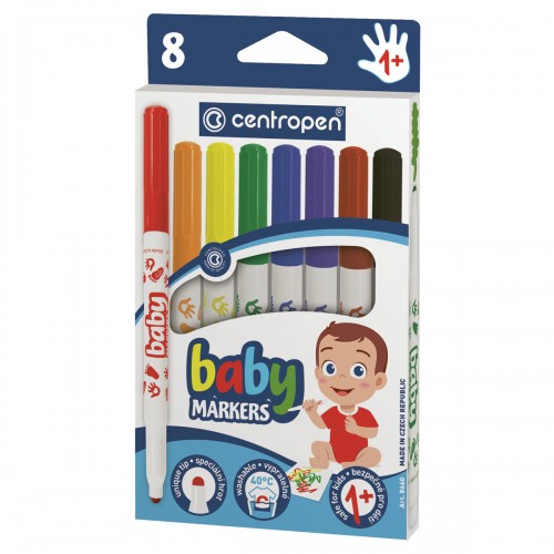 Фломастеры Centropen Baby markers, 08цв., утолщенные, смываемые, картон, европодвес