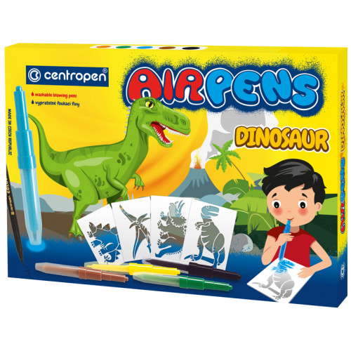 Фломастеры воздушные Centropen AirPens Dinosaur, 05цв.+1 черный фломастер+8 трафаретов, картон. упаковка