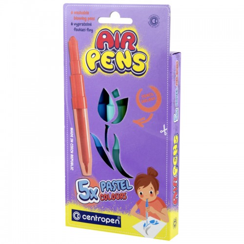 Фломастеры воздушные Centropen AirPens Pastel, 05цв.+1 трафарет, картон. упаковка, европодвес