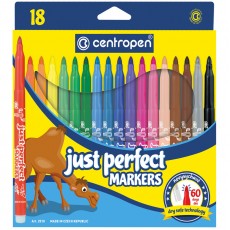 Фломастеры Centropen Just Perfect, 18цв., трехгранные, смываемые, устойч. к высыханию, картон, европодвес