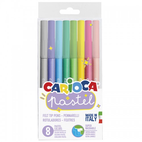 Фломастеры Carioca Pastel, 08цв., смываемые, ПВХ, европодвес