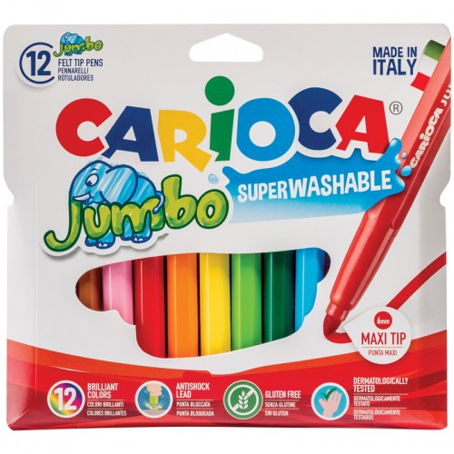 Фломастеры Carioca Jumbo, 12цв., утолщенные, смываемые, картон, европодвес