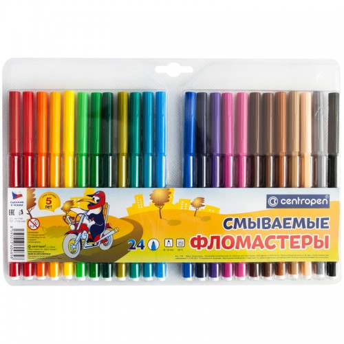 Фломастеры Centropen Washable, 24цв., смываемые, блистер