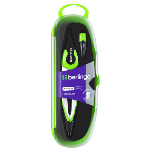 Готовальня Berlingo Optimum, 2 предмета, циркуль 135мм, пластиковый футляр, зеленый