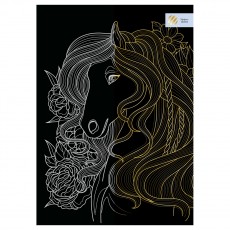 Гравюра с эффектом золота ТРИ СОВЫ Лошадь в цветах, А4