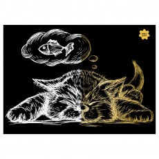 Гравюра с эффектом золота ТРИ СОВЫ Спящий кот, А5