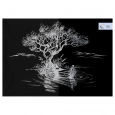 Гравюра с эффектом серебра ТРИ СОВЫ Лодка, А4