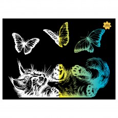Гравюра с голографическим эффектом ТРИ СОВЫ Кошка и бабочки, А4