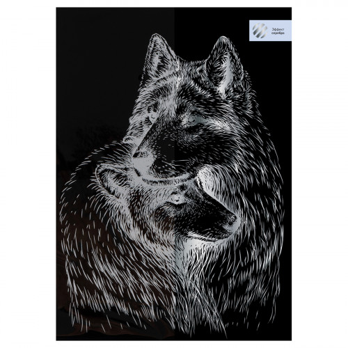 Гравюра с эффектом серебра ТРИ СОВЫ Волки, А4