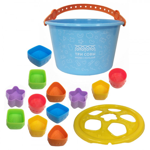 Набор для песка ТРИ СОВЫ сортер-ведро Забавные мордашки, 14 предметов (ведро, крышка, 12 формочек)