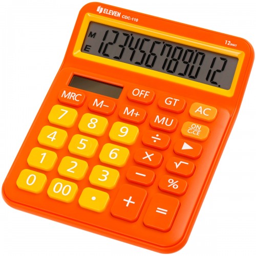 Калькулятор настольный Eleven CDC-110-OR, 12 разрядов, двойное питание, 125*160*28мм, оранжевый
