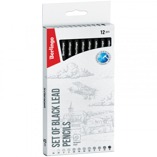 Набор карандашей ч/г Berlingo 12шт., 3H-3B, заточен., картон. упаковка, европодвес