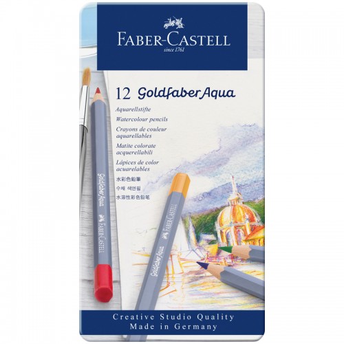 Карандаши акварельные художественные Faber-Castell Goldfaber Aqua, 12цв., метал. коробка