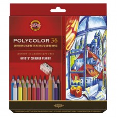 Карандаши цветные художественные Koh-I-Noor Polycolor 3835, 36цв., заточен.+ точилка+2 ч/гр. кар. 1500, картон, европодвес