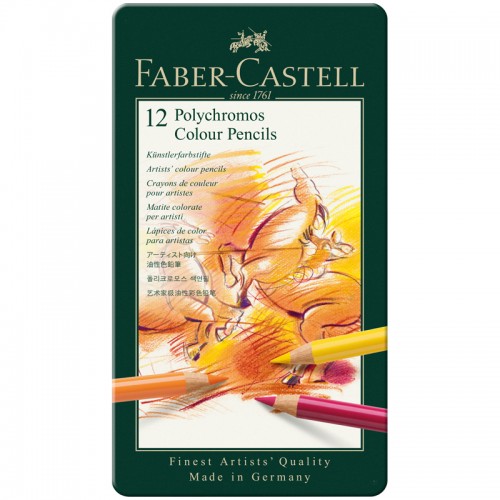 Карандаши цветные художественные Faber-Castell Polychromos, 12цв., заточен., метал. коробка