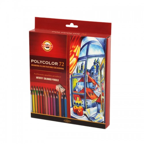 Карандаши цветные художественные Koh-I-Noor Polycolor 3837, 72цв., заточен.+ 2 точилки+3 ч/гр. кар. 1500, картон, европодвес
