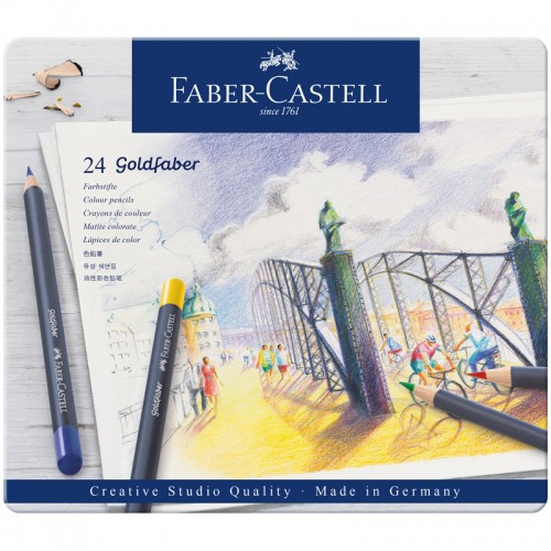 Карандаши цветные Faber-Castell Goldfaber, 24цв., круглые, заточен., метал. коробка
