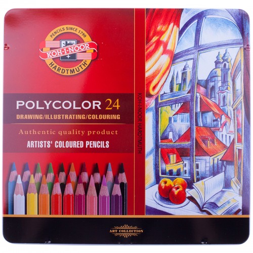 Карандаши цветные художественные Koh-I-Noor Polycolor, 24цв., заточен., метал. пенал