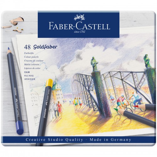 Карандаши цветные Faber-Castell Goldfaber, 48цв., круглые, заточен., метал. коробка