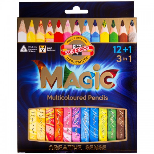 Карандаши с многоцветным грифелем Koh-I-Noor Magic, 12цв.+ карандаш-блендер, утолщенные, заточен., картон, европодвес