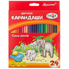 Карандаши цветные Гамма Мультики, 24цв., трехгранные, заточен., картон. упаковка, европодвес Карандаши цветные Гамма Мультики, 24цв., трехгранные, заточен., картон. упаковка, европодвес