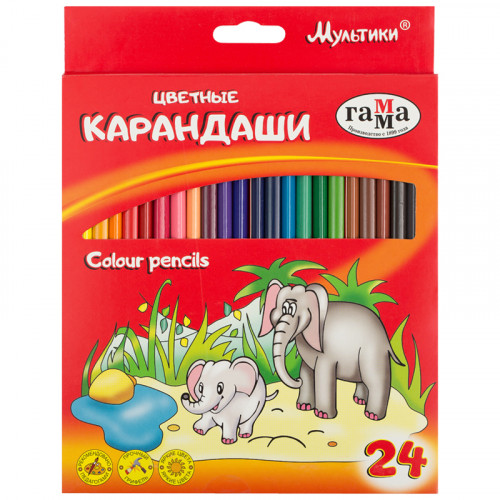 Карандаши цветные Гамма Мультики, 24цв., трехгранные, заточен., картон. упаковка, европодвес