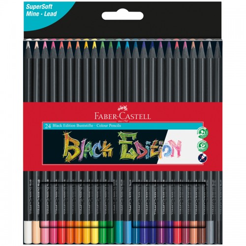 Карандаши цветные Faber-Castell Black Edition, 24цв., трехгран., черное дерево, заточен., картон.